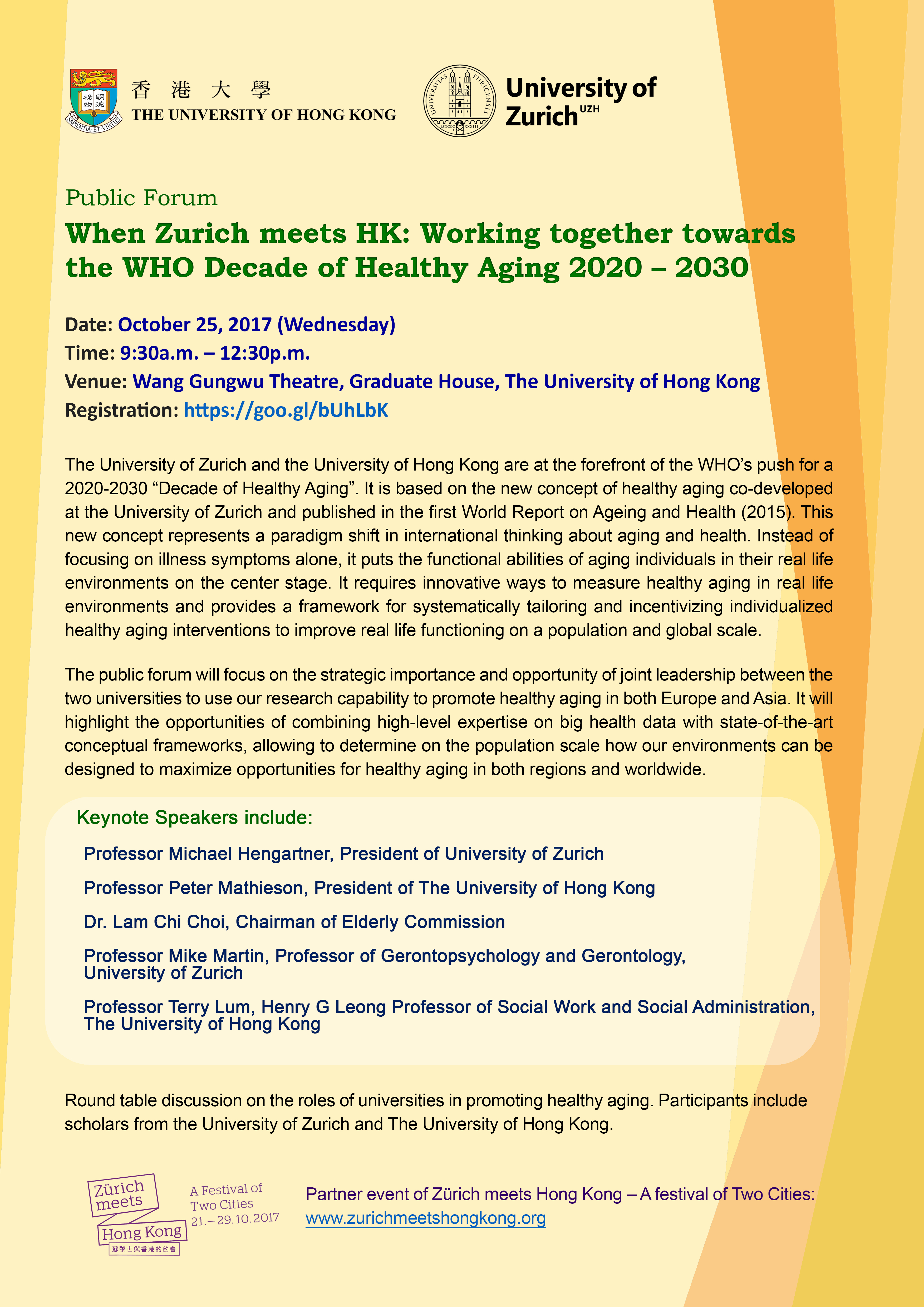 Healthy Ageing at Zurich meets Hongkong